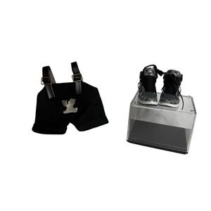 Labubu Designer Outfit Set – Black Suspenders+ Sneakers w/ Display Case